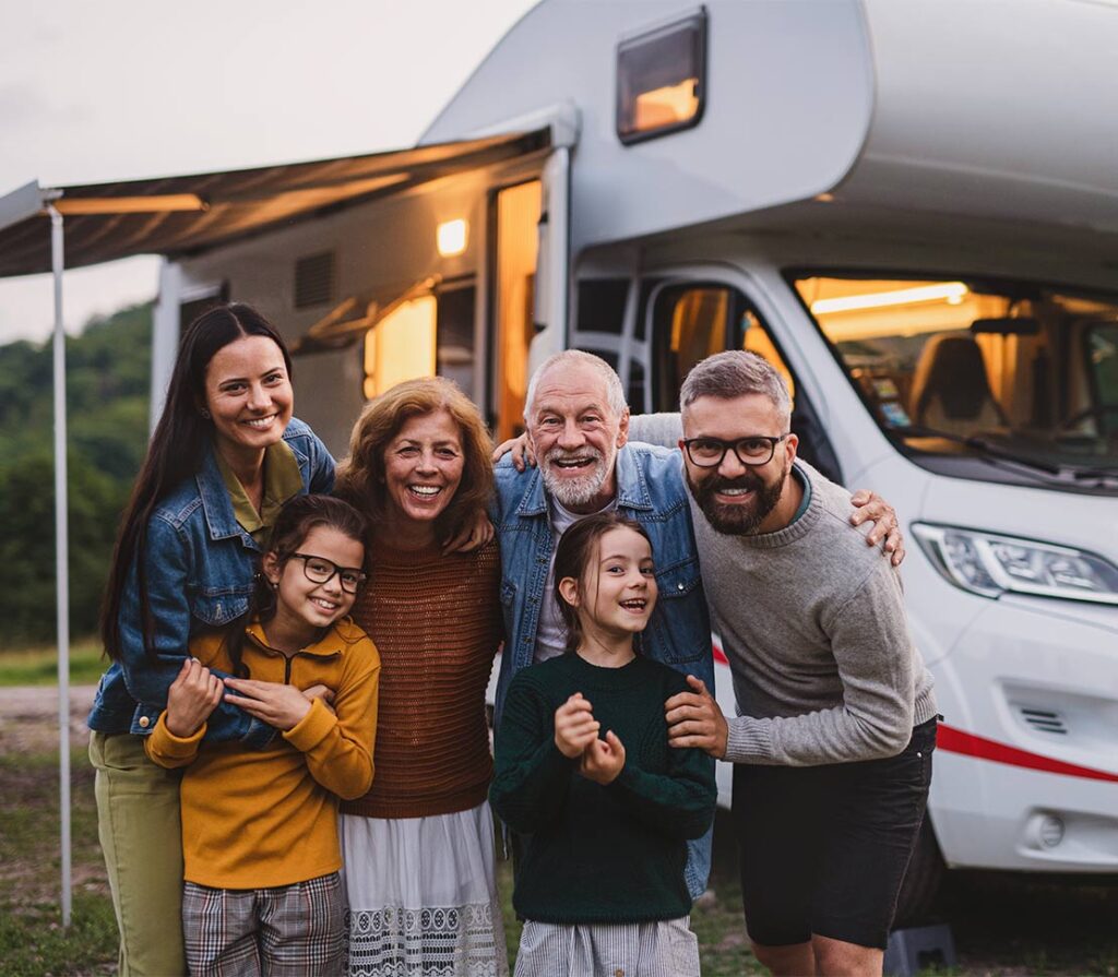 portrait of grandparents camping with their kids and their grandchildren index universal life insurance houston tx
